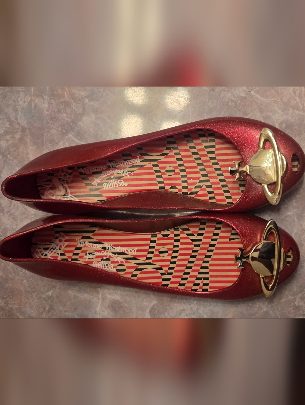 Vivienne Westwood Red Glitter Ballet Flats